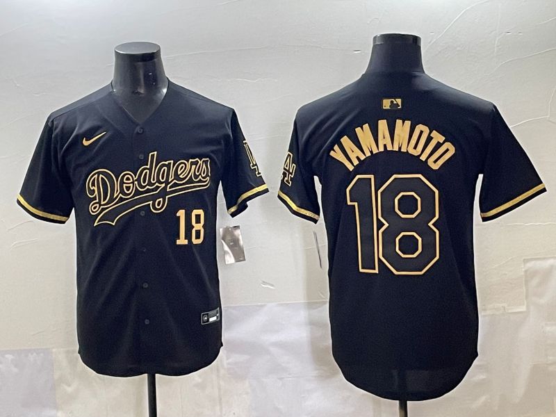 Men 2025 Los Angeles Dodgers 18 Yamamoto Black Gold Five generations Nike MLB Jersey style 7